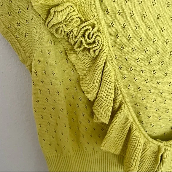 INC International Concepts Chartreuse Ruffled Cropped Silk Blend Cardigan - Picture 3 of 6